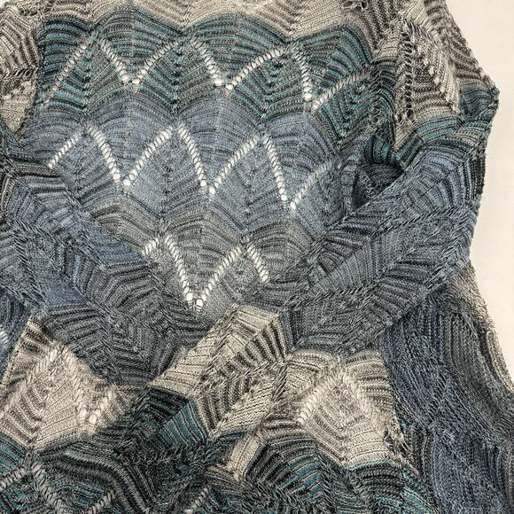 Vtg Y2K Crochet Cardigan Small Blue Gray Teal Fairy Grunge Witchy Long Sleeve - Picture 8 of 8